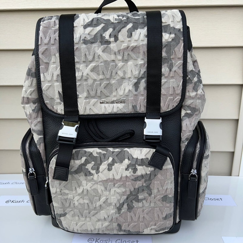 Michael Kors Backpack Cooper Logo Denim Backpack Utility Rucksack Black - Picture 3 of 12